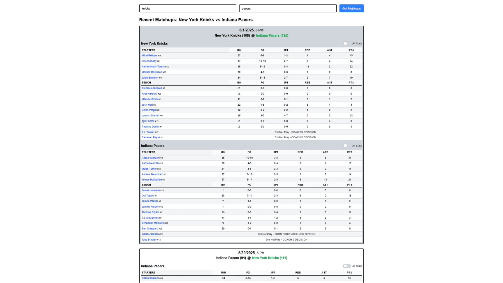 NBA Matchup Finder